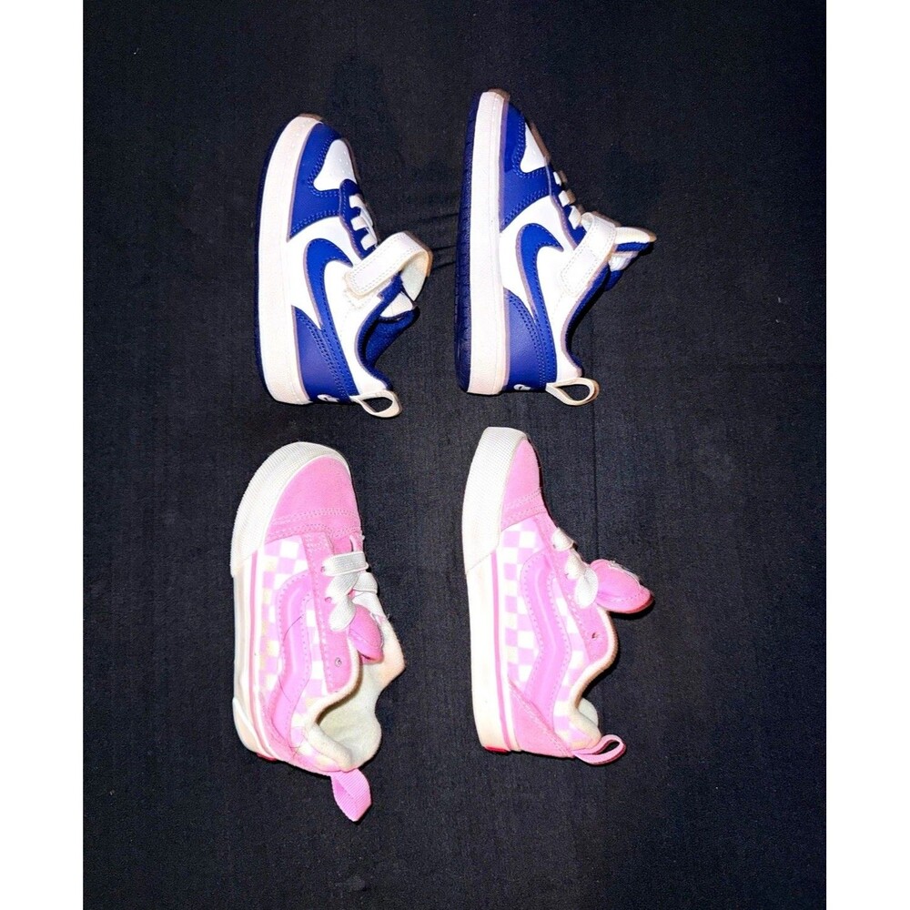 Nike Blue/White & Vans Pink Check Hook & Loop Sneakers Kids US 7
